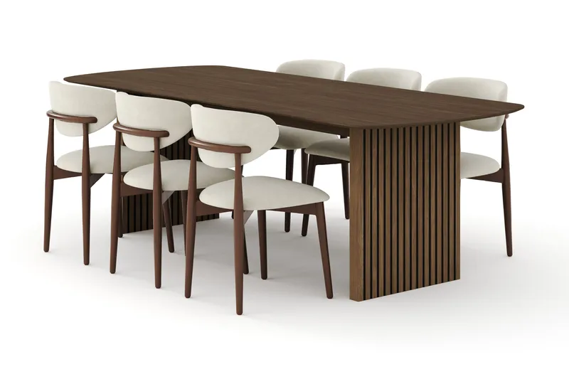 Richeto Matgrupp 240 cm Rökt ek med 6 Molly Matstolar - Rökt ek/Beige - Möbler - Matplats - Matgrupp & matbord med stolar