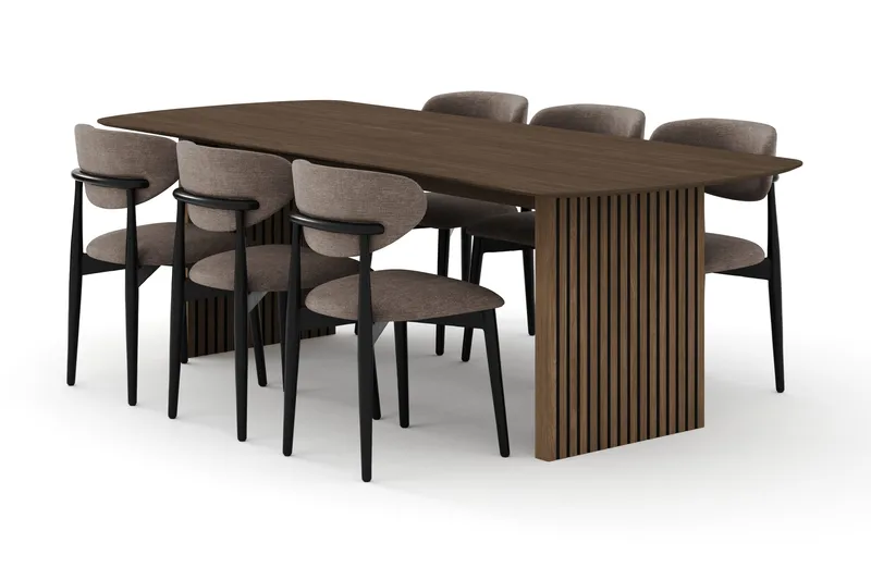 Richeto Matgrupp 240 cm Rökt ek med 6 Molly Matstolar - Rökt ek/Svart/Greige - Möbler - Matplats - Matgrupp & matbord med stolar