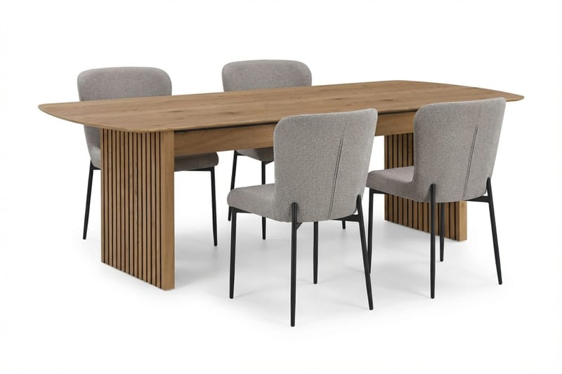 Richeto Matgrupp Ek 180 cm med 4 Elsie Matstolar, Ek/Ljusgrå