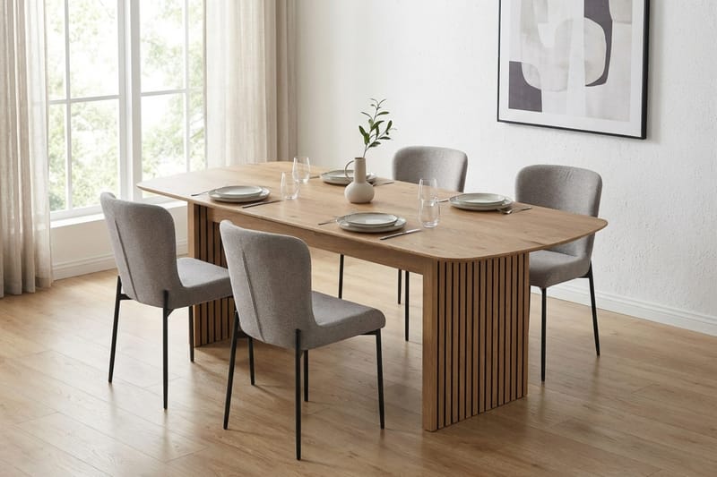 Richeto Matgrupp Ek 180 cm med 4 Elsie Matstolar - Ek/Ljusgrå - Möbler - Matplats - Matgrupp & matbord med stolar