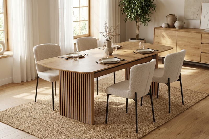 Richeto Matgrupp Ek 180 cm med 4 Elsie Matstolar - Ek/Vit - Möbler - Matplats - Matgrupp & matbord med stolar