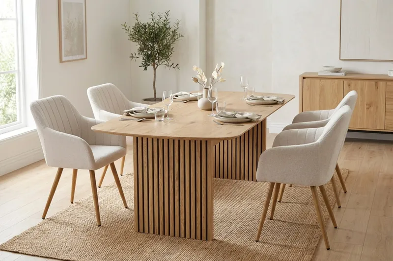 Richeto Matgrupp Ek 180 cm med 6 Filippa Matstolar - Ek/Vit - Möbler - Matplats - Matgrupp & matbord med stolar