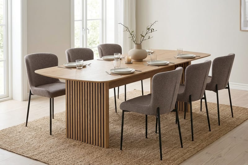 Richeto Matgrupp Ek 210 cm med 6 Elsie Matstolar - Ek/Grå - Möbler - Matplats - Matgrupp & matbord med stolar