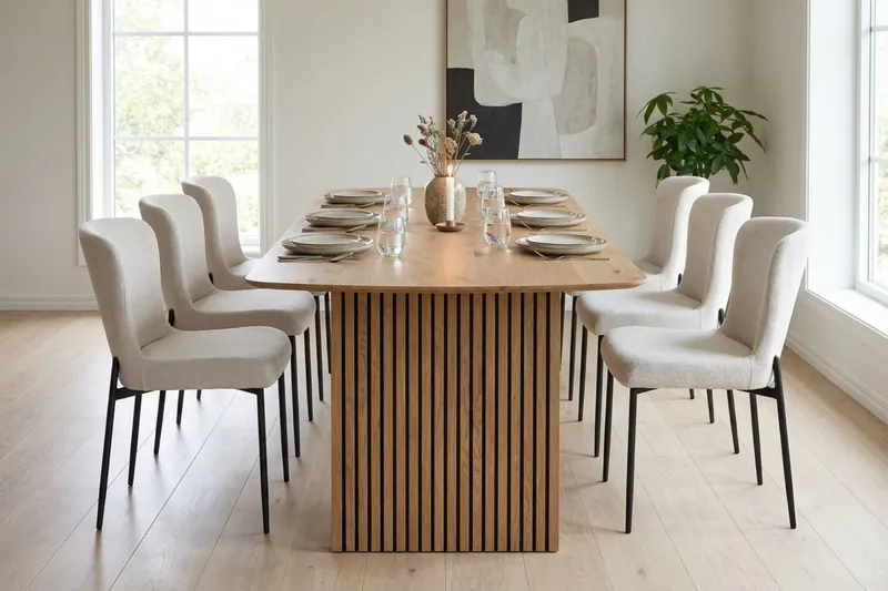 Richeto Matgrupp Ek 210 cm med 6 Elsie Matstolar - Ek/Vit - Möbler - Matplats - Matgrupp & matbord med stolar