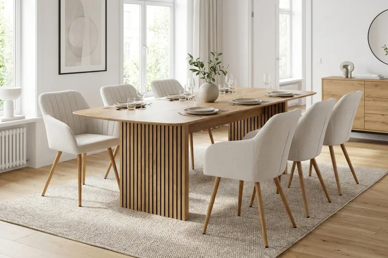 Richeto Matgrupp Ek 210 cm med 6 Filippa Matstolar - Ek/Vit - Möbler - Matplats - Matgrupp & matbord med stolar