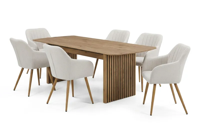 Richeto Matgrupp Ek 210 cm med 6 Filippa Matstolar - Ek/Vit - Möbler - Matplats - Matgrupp & matbord med stolar