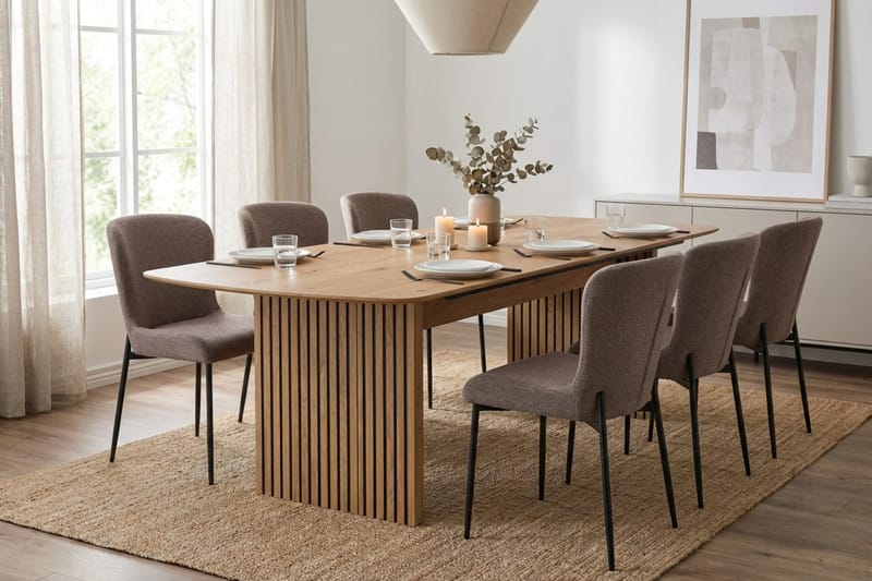 Richeto Matgrupp Ek 240 cm med 6 Elsie Matstolar - Ek/Grå - Möbler - Matplats - Matgrupp & matbord med stolar