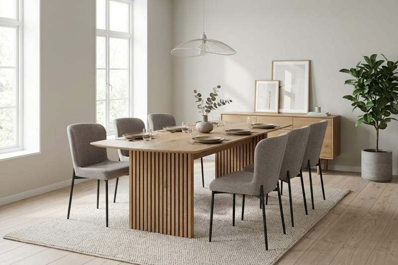 Richeto Matgrupp Ek 240 cm med 6 Elsie Matstolar - Ek/Ljusgrå - Möbler - Matplats - Matgrupp & matbord med stolar