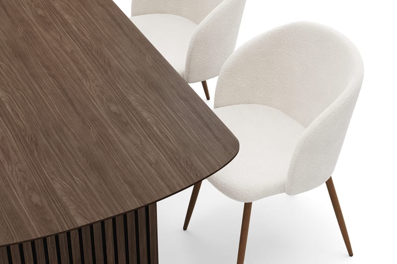 Richeto Matgrupp med 4 Greya Matstolar med Armstöd - Rökt Ek/Vit Bouclé - Möbler - Matplats - Matgrupp & matbord med stolar