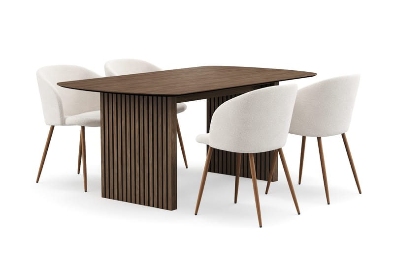 Richeto Matgrupp med 4 Greya Matstolar med Armstöd - Rökt Ek/Vit Bouclé - Möbler - Matplats - Matgrupp & matbord med stolar