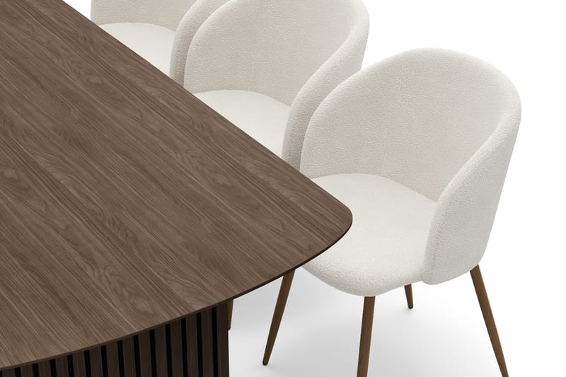 Richeto Matgrupp med 6 Greya Matstolar med Armstöd - Naturlig Finish/Vit Bouclé - Möbler - Matplats - Matgrupp & matbord med stolar