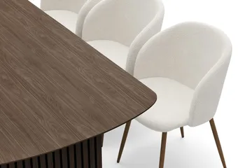 Richeto Matgrupp med 6 Greya Matstolar med Armstöd - Naturlig Finish/Vit Bouclé - Möbler - Matplats - Matgrupp & matbord med stolar