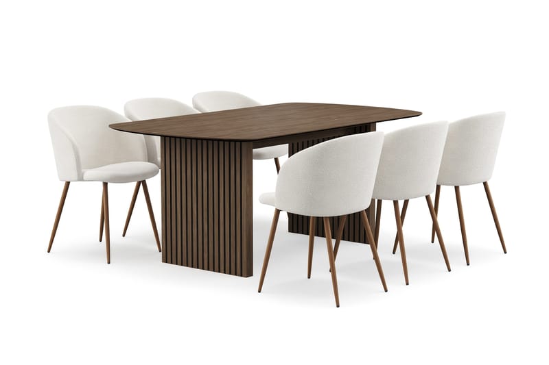 Richeto Matgrupp med 6 Greya Matstolar med Armstöd - Rökt Ek/Vit Bouclé - Möbler - Matplats - Matgrupp & matbord med stolar