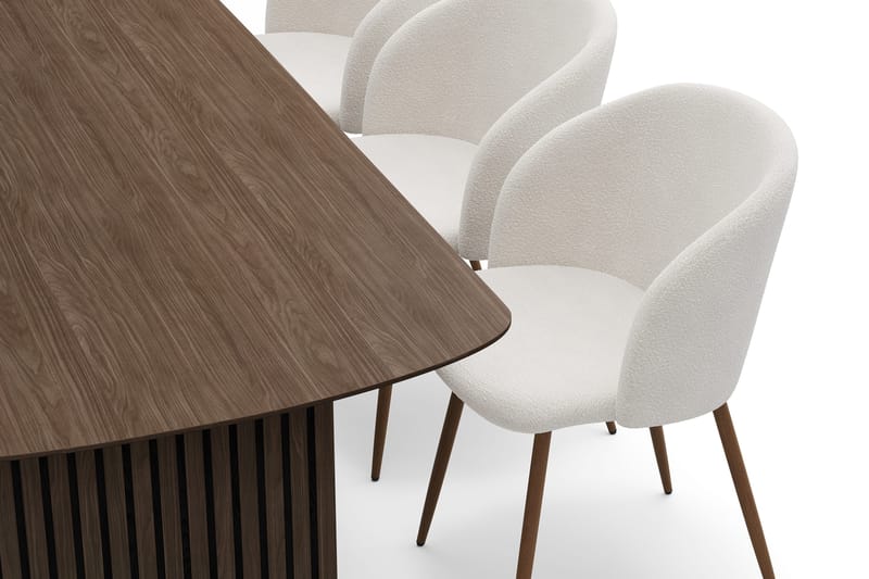 Richeto Matgrupp med 6 Greya Matstolar med Armstöd - Rökt Ek/Vit Bouclé - Möbler - Matplats - Matgrupp & matbord med stolar