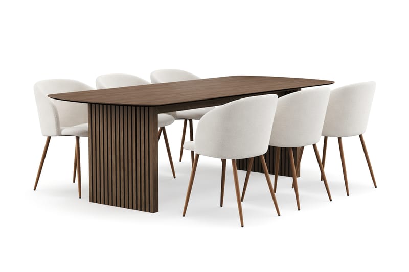 Richeto Matgrupp med 6 Greya Matstolar med Armstöd - Rökt Ek/Vit Bouclé - Möbler - Matplats - Matgrupp & matbord med stolar