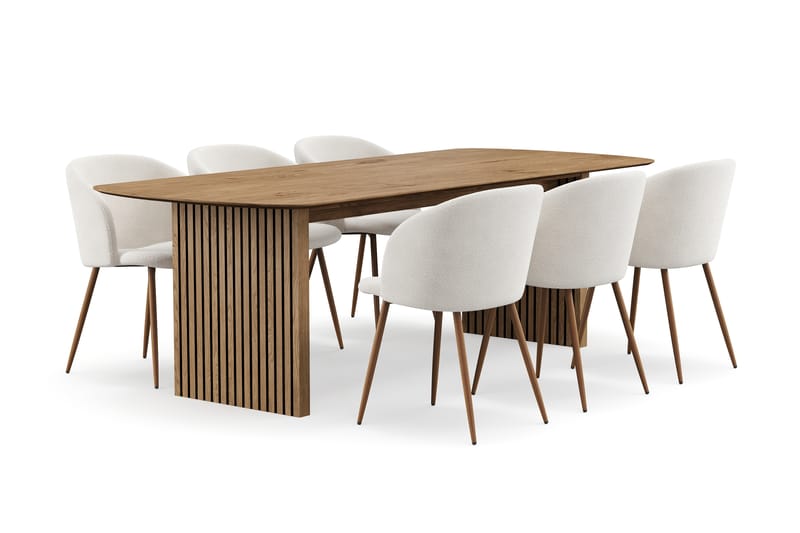 Richeto Matgrupp med 6 Greya Matstolar med Armstöd - Rökt Ek/Vit Bouclé - Möbler - Matplats - Matgrupp & matbord med stolar