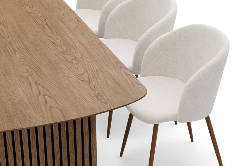 Richeto Matgrupp med 6 Greya Matstolar med Armstöd - Rökt Ek/Vit Bouclé - Möbler - Matplats - Matgrupp & matbord med stolar
