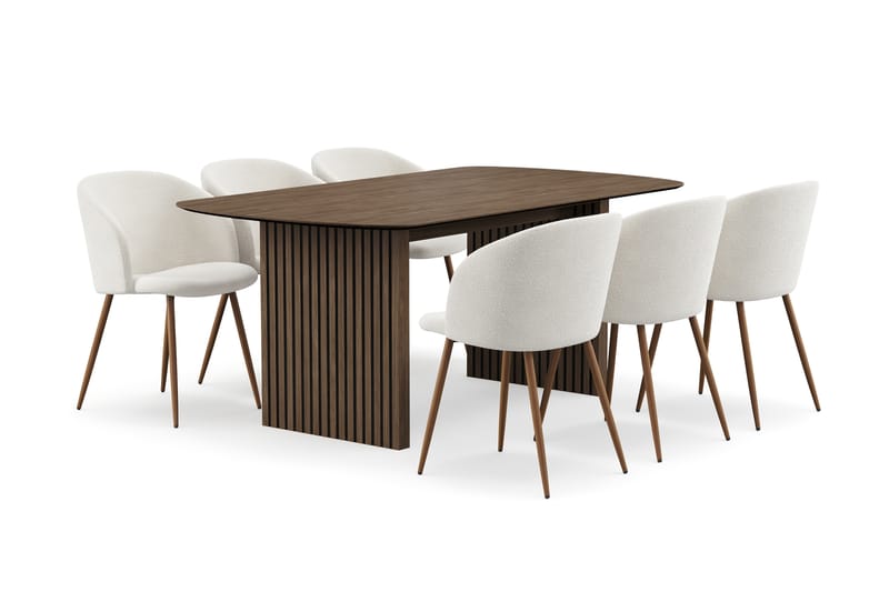 Richeto Matgrupp med 6 Greya Matstolar med Armstöd - Rökt Ek/Vit Bouclé - Möbler - Matplats - Matgrupp & matbord med stolar