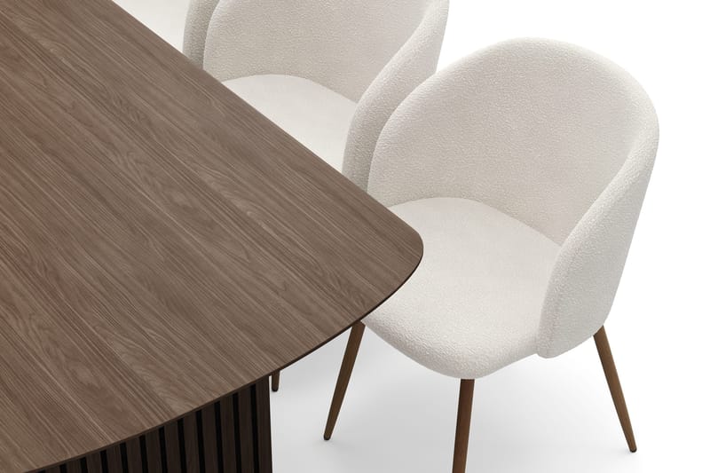 Richeto Matgrupp med 6 Greya Matstolar med Armstöd - Rökt Ek/Vit Bouclé - Möbler - Matplats - Matgrupp & matbord med stolar