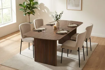 Richeto Matgrupp Rökt Ek 180 cm med 4 Elsie Matstolar - Rökt ek/Beige - Möbler - Matplats - Matgrupp & matbord med stolar
