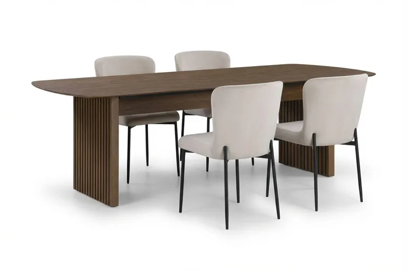 Richeto Matgrupp Rökt Ek 180 cm med 4 Elsie Matstolar, Rökt ek/Beige