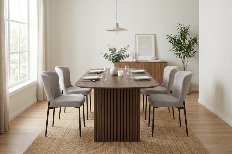 Richeto Matgrupp Rökt Ek 180 cm med 4 Elsie Matstolar - Rökt ek/Ljusgrå - Möbler - Matplats - Matgrupp & matbord med stolar