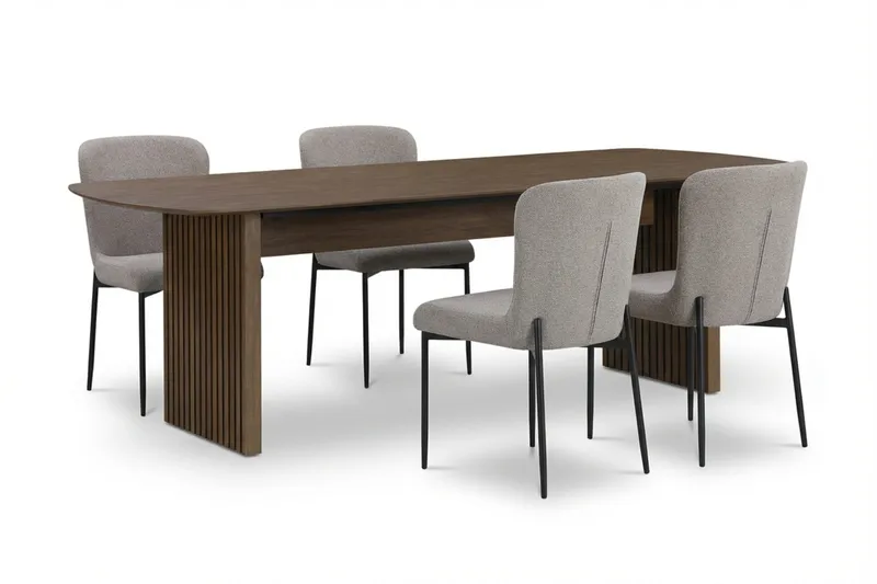 Richeto Matgrupp Rökt Ek 180 cm med 4 Elsie Matstolar - Rökt ek/Ljusgrå - Möbler - Matplats - Matgrupp & matbord med stolar