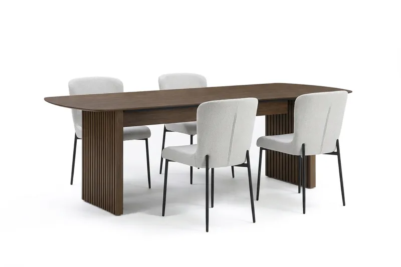 Richeto Matgrupp Rökt Ek 180 cm med 4 Elsie Matstolar, Rökt ek/Vit