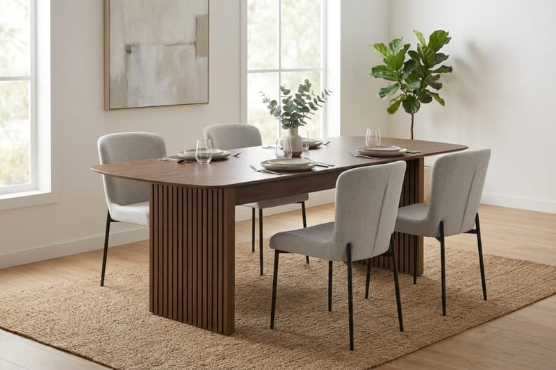 Richeto Matgrupp Rökt Ek 180 cm med 4 Elsie Matstolar - Rökt ek/Vit - Möbler - Matplats - Matgrupp & matbord med stolar