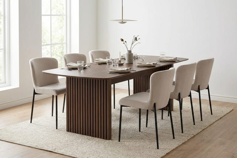 Richeto Matgrupp Rökt Ek 210 cm med 6 Elsie Matstolar - Rökt ek/Beige - Möbler - Matplats - Matgrupp & matbord med stolar