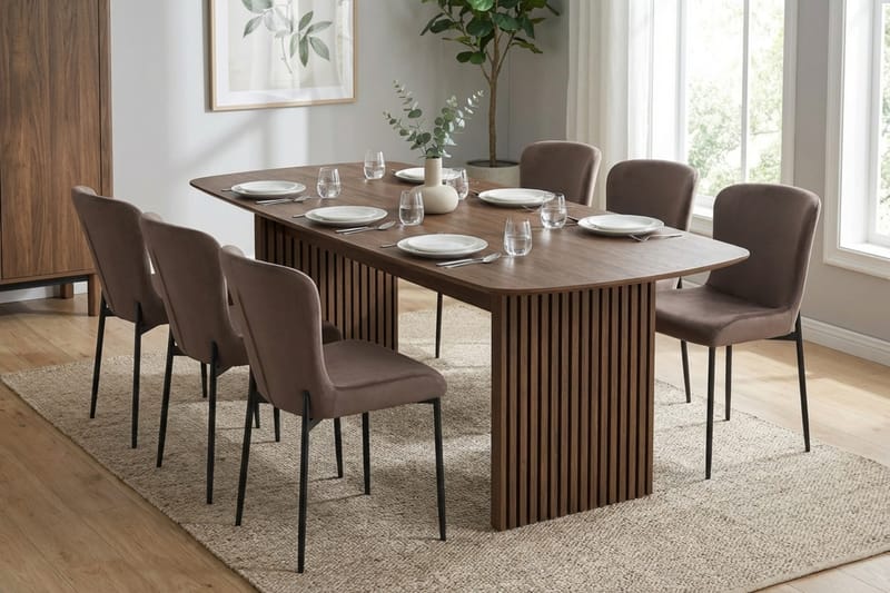 Richeto Matgrupp Rökt Ek 210 cm med 6 Elsie Matstolar - Rökt ek/Brun - Möbler - Matplats - Matgrupp & matbord med stolar