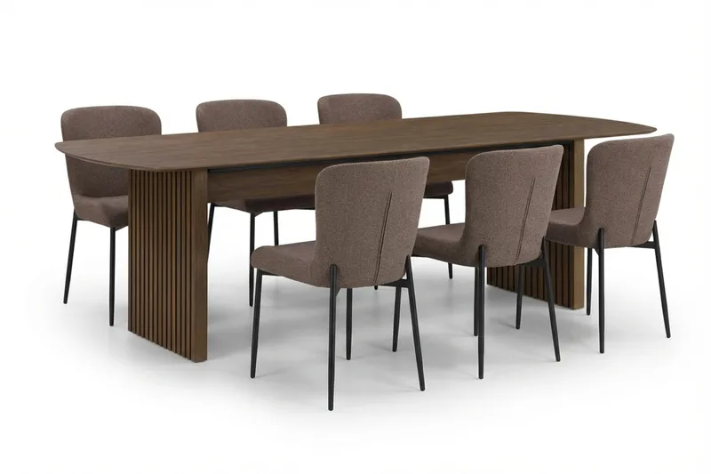 Richeto Matgrupp Rökt Ek 210 cm med 6 Elsie Matstolar, Rökt ek/Grå