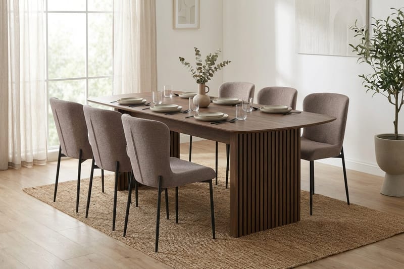 Richeto Matgrupp Rökt Ek 210 cm med 6 Elsie Matstolar - Rökt ek/Grå - Möbler - Matplats - Matgrupp & matbord med stolar