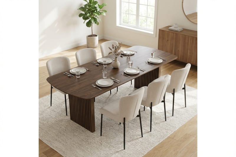 Richeto Matgrupp Rökt Ek 210 cm med 6 Elsie Matstolar - Rökt ek/Vit - Möbler - Matplats - Matgrupp & matbord med stolar