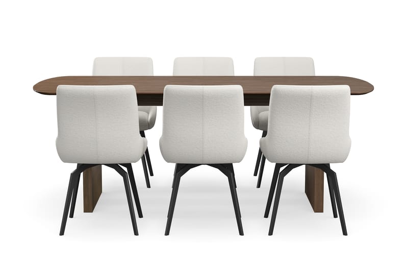 Richeto Matgrupp Rökt Ek 210 cm med 6 Mora Snurrstolar - Rökt ek/Ljusbeige - Möbler - Matplats - Matgrupp & matbord med stolar