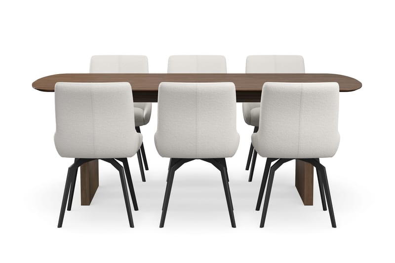 Richeto Matgrupp Rökt Ek 210 cm med 6 Mora Snurrstolar - Rökt ek/Ljusbeige - Möbler - Matplats - Matgrupp & matbord med stolar