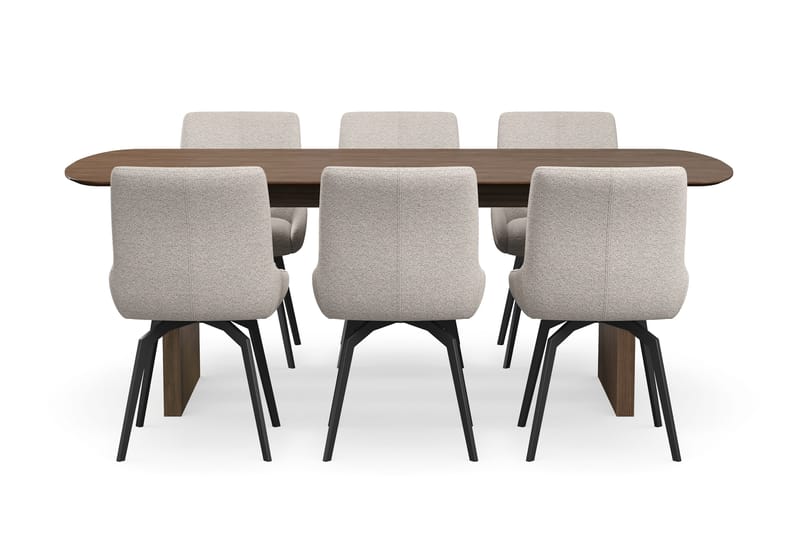 Richeto Matgrupp Rökt Ek 210 cm med 6 Mora Snurrstolar - Rökt ek/Mörkbeige - Möbler - Matplats - Matgrupp & matbord med stolar