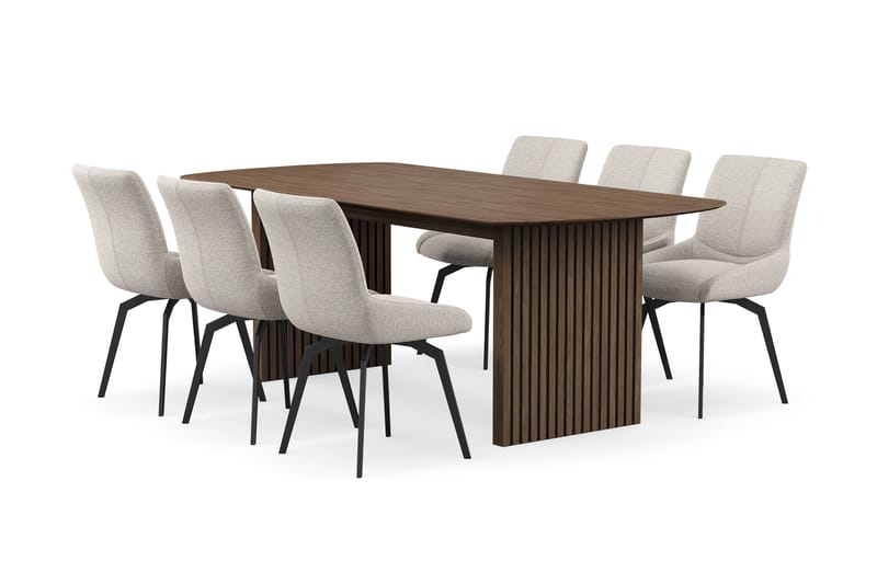 Richeto Matgrupp Rökt Ek 210 cm med 6 Mora Snurrstolar - Rökt ek/Mörkbeige - Möbler - Matplats - Matgrupp & matbord med stolar