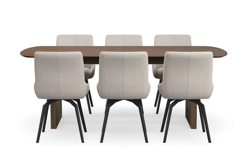 Richeto Matgrupp Rökt Ek 210 cm med 6 Mora Snurrstolar - Rökt ek/Mörkbeige - Möbler - Matplats - Matgrupp & matbord med stolar