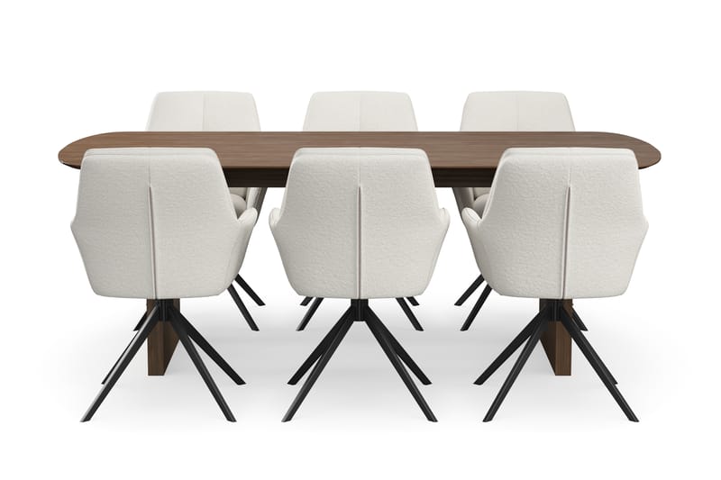 Richeto Matgrupp Rökt Ek 210 cm med 6 Torsby Snurrstolar - Rökt ek/Ljusbeige - Möbler - Matplats - Matgrupp & matbord med stolar