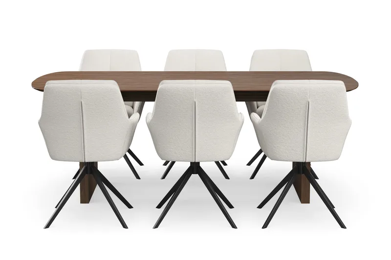 Richeto Matgrupp Rökt Ek 210 cm med 6 Torsby Snurrstolar - Rökt ek/Ljusbeige - Möbler - Matplats - Matgrupp & matbord med stolar