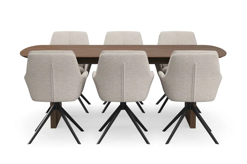 Richeto Matgrupp Rökt Ek 210 cm med 6 Torsby Snurrstolar - Rökt ek/Mörkbeige - Möbler - Matplats - Matgrupp & matbord med stolar