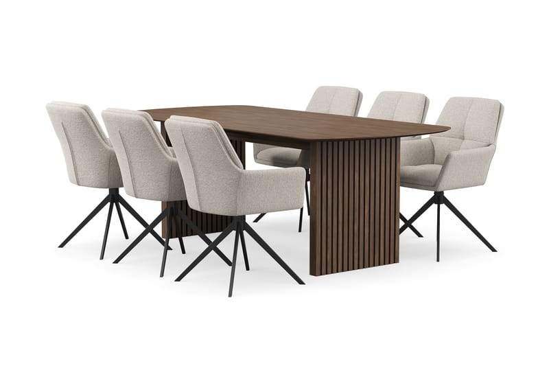 Richeto Matgrupp Rökt Ek 210 cm med 6 Torsby Snurrstolar - Rökt ek/Mörkbeige - Möbler - Matplats - Matgrupp & matbord med stolar