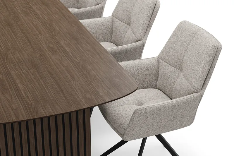 Richeto Matgrupp Rökt Ek 210 cm med 6 Torsby Snurrstolar - Rökt ek/Mörkbeige - Möbler - Matplats - Matgrupp & matbord med stolar
