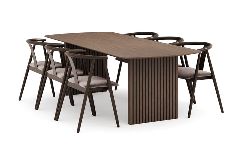 Richeto Matgrupp Rökt Ek 240 cm med 6 Cytie Karmstolar - Rökt ek - Möbler - Matplats - Matgrupp & matbord med stolar