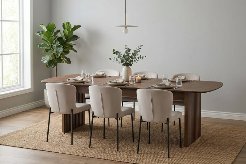 Richeto Matgrupp Rökt Ek 240 cm med 6 Elsie Matstolar - Rökt ek/Beige - Möbler - Matplats - Matgrupp & matbord med stolar