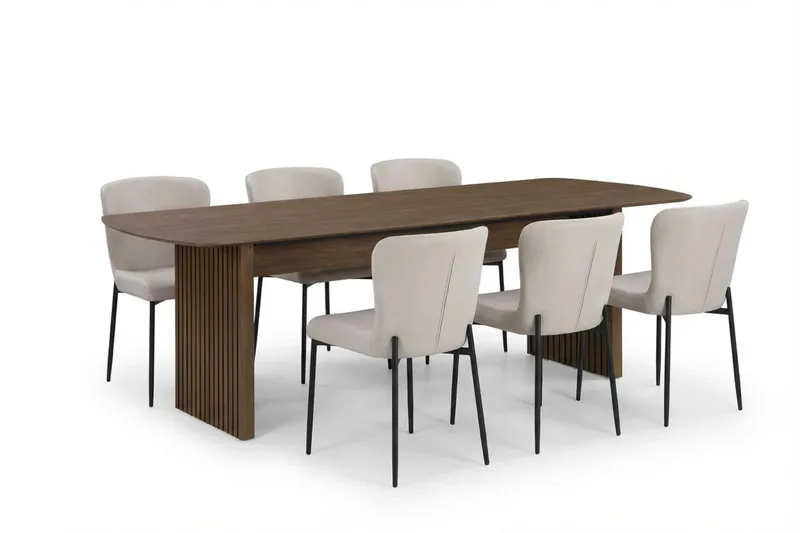 Richeto Matgrupp Rökt Ek 240 cm med 6 Elsie Matstolar, Rökt ek/Beige