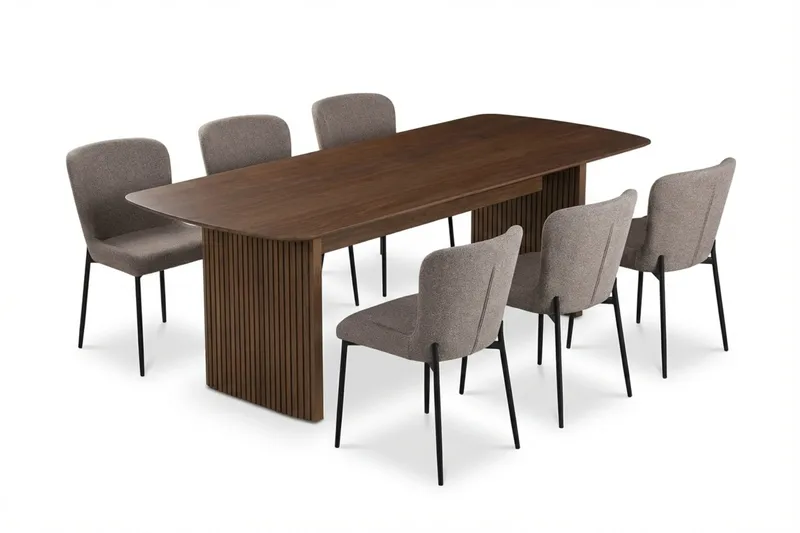 Richeto Matgrupp Rökt Ek 240 cm med 6 Elsie Matstolar, Rökt ek/Grå