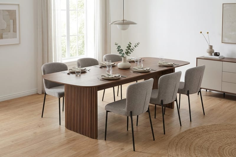 Richeto Matgrupp Rökt Ek 240 cm med 6 Elsie Matstolar - Rökt ek/Ljusgrå - Möbler - Matplats - Matgrupp & matbord med stolar