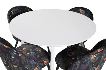 Ridones Matgrupp 100 cm Rund inkl 4 Sedavi Stolar - Vit/Blå/Svart - Möbler - Matplats - Matgrupp & matbord med stolar